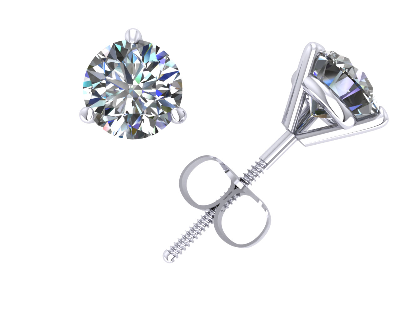 Jewel We Sell 1.25Carat Round Cut Diamond Martini Stud Earrings 14k White or Yellow Gold Prong Set I SI2