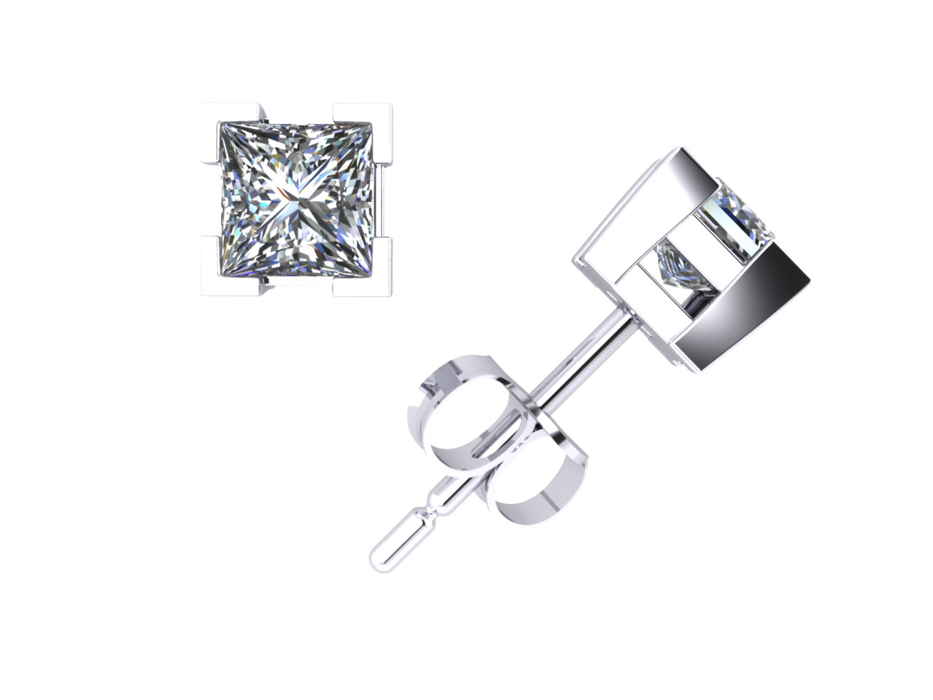 Jewel We Sell 0.4Carat Princess Cut Diamond Solitaire Stud Earrings 14Karat White or Yellow Gold V-Prong G SI1