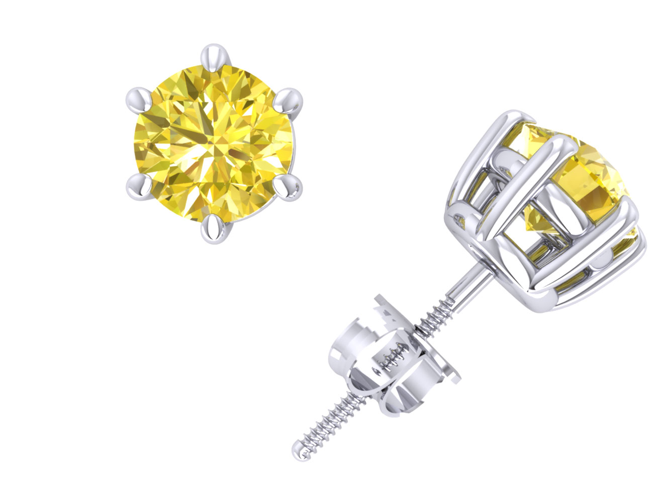 Jewel We Sell 1.50Ct Round Cut Yellow Diamond Basket Solitaire Stud Earrings 14k White or Yellow Gold Prong I1