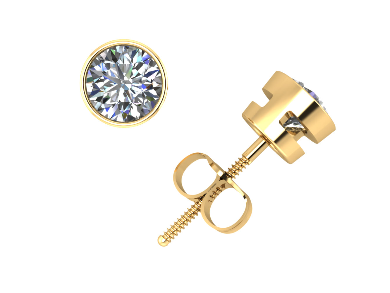 Jewel We Sell Real 3/4Ct Round Diamond Stud Earrings 14k White or Yellow Gold Bezel Set Screwback G SI1