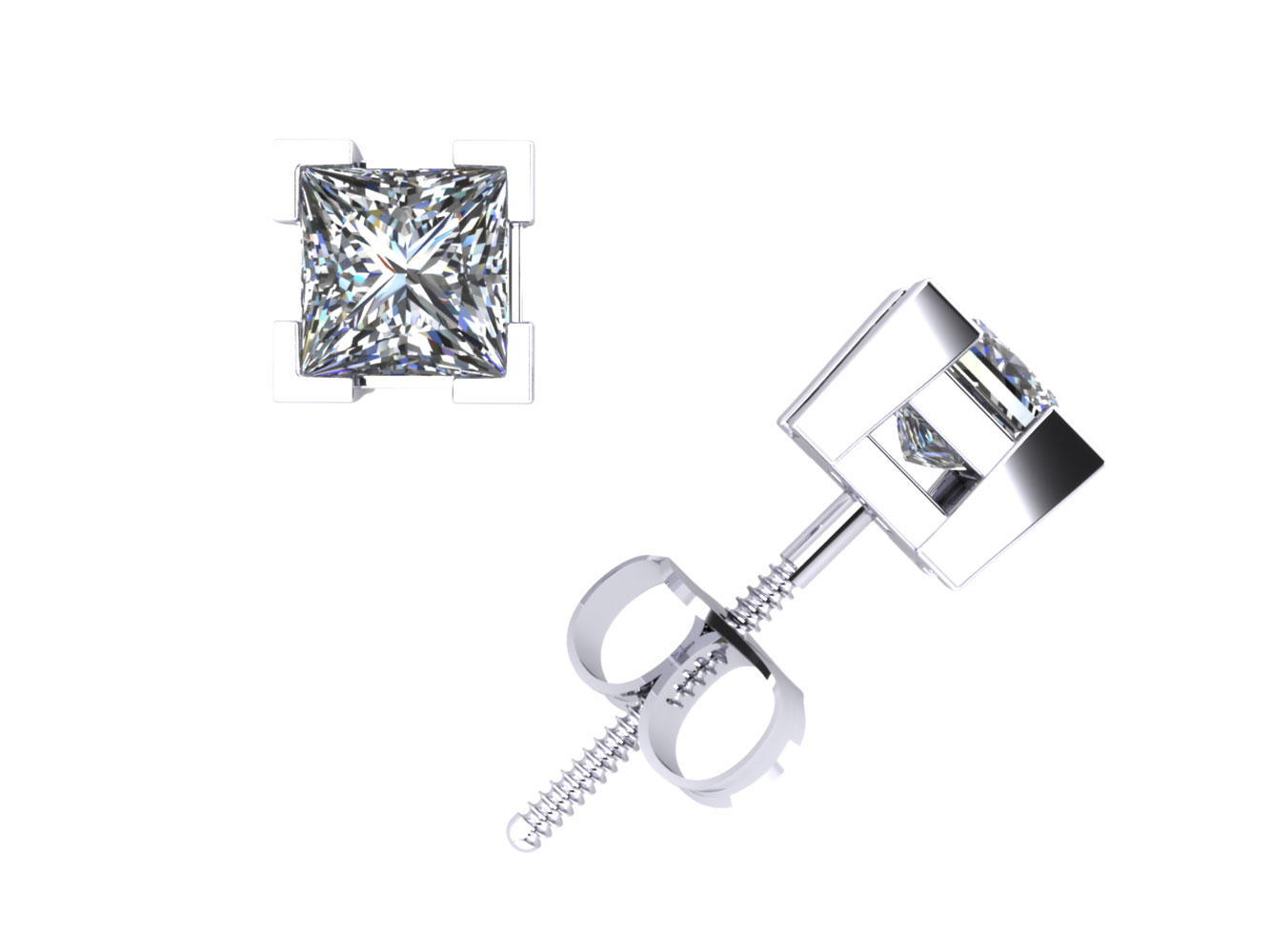 Jewel We Sell 0.75Ctw Princess Cut Diamond Basket Stud Earrings 14k White or Yellow Gold V-Prong F VS2