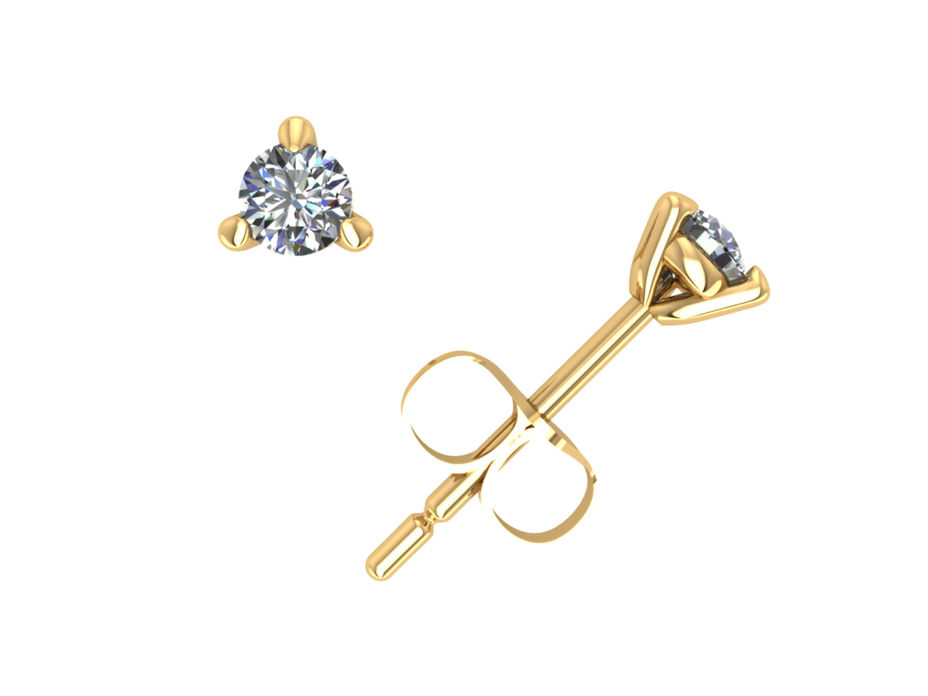Jewel We Sell 0.15CT Round Diamond Martini Stud Earrings 14k White or Yellow Gold 3Prong Push Back GH I1