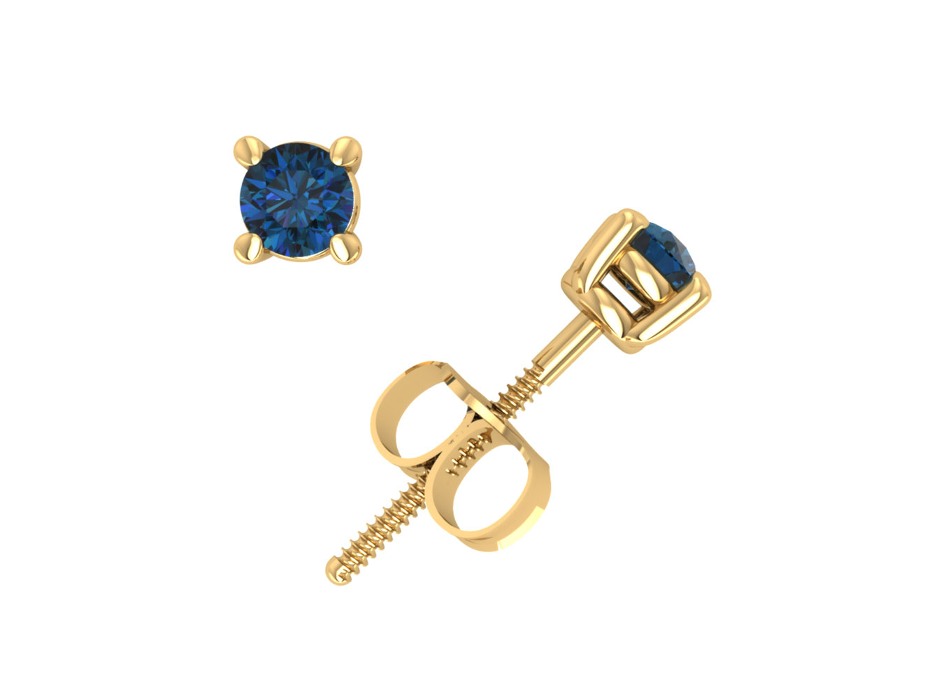 Jewel We Sell Real 0.15Ct Round Blue Diamond Basket Stud Earrings 14k White or Yellow Gold 4Prong I1