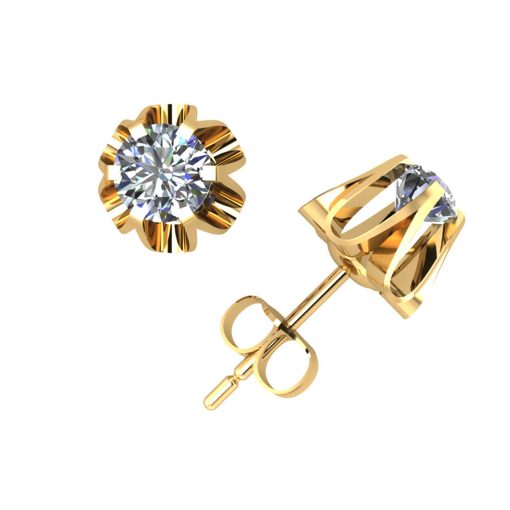 Jewel We Sell Genuine 3/4Ct Round Diamond Buttercup Stud Earrings 14k White or Yellow Gold Prong G SI1