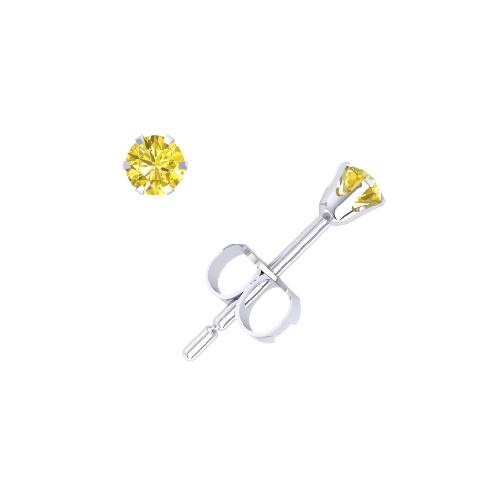 Jewel We Sell 0.10Ct Round Cut Yellow Diamond Solitaire Stud Earrings 14k White or Yellow Gold 6Prong I1