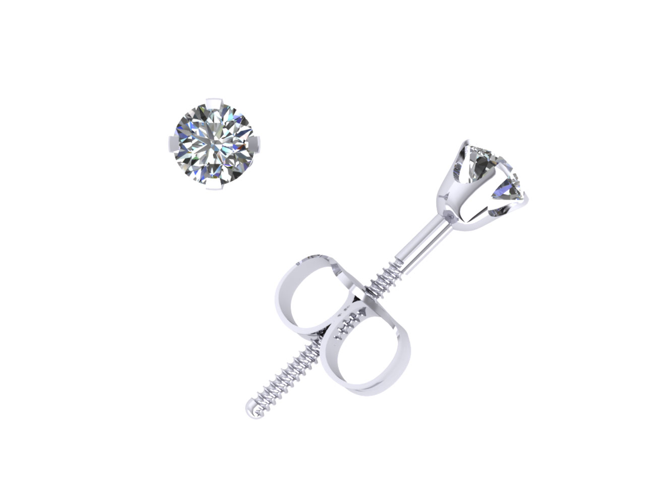 Jewel We Sell 0.15Ct Round Diamond Stud Earrings 14k White or Yellow Gold 4Prong Setting ScrewBack G SI1