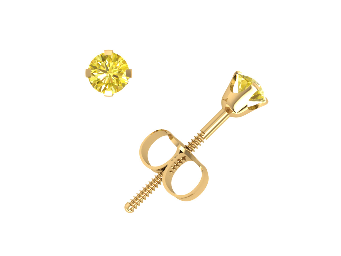 Jewel We Sell Genuine 1/3Ct Round Yellow Diamond Stud Earrings 14k White or Yellow Gold 4Prong ScrewBack I1