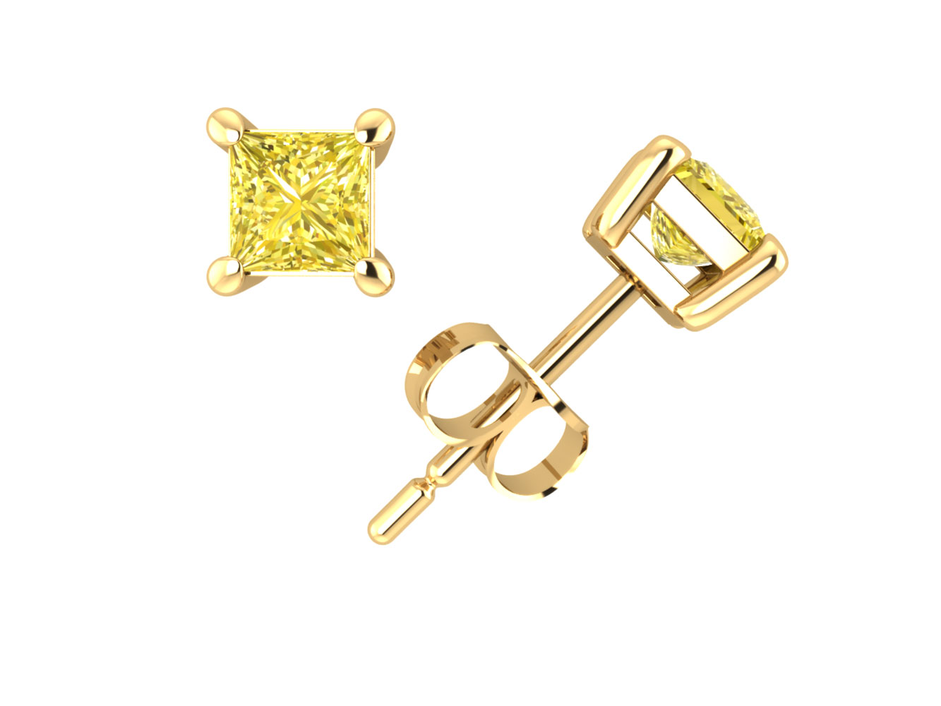 Jewel We Sell 0.40Ctw Princess Cut Yellow Diamond Stud Earrings 14k White or Yellow Gold Prong Setting I2
