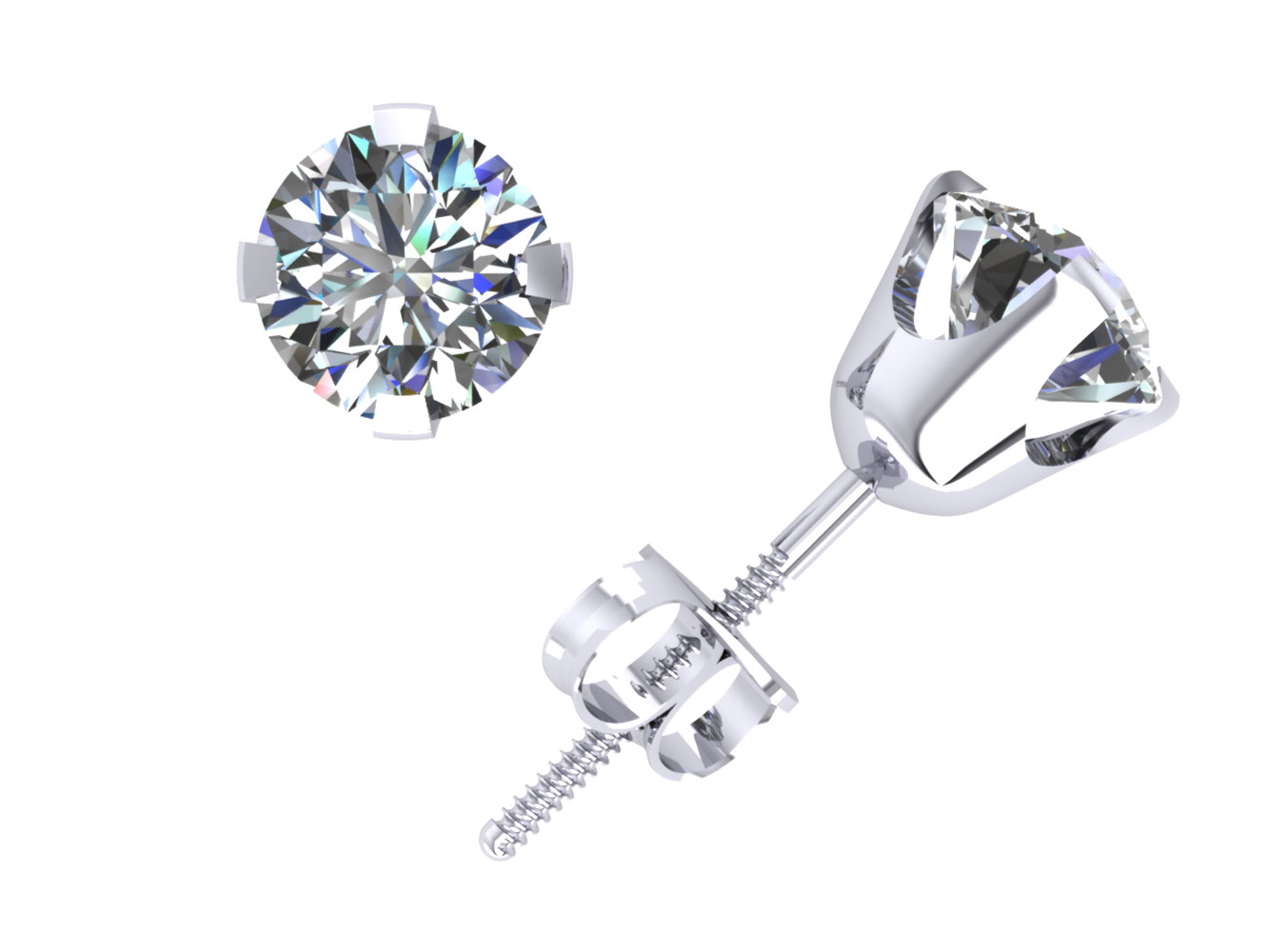 Jewel We Sell 1.25CT Round Cut Diamond Solitaire Stud Earrings 14k White or Yellow Gold 4Prong ScrewBack H SI2