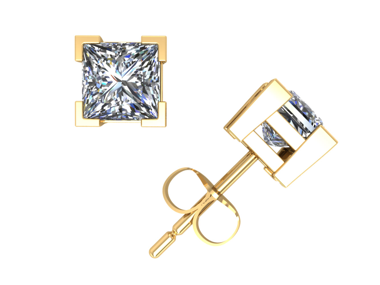 Jewel We Sell 1.25Ct Princess Cut Diamond Stud Earrings 14k White or Yellow Gold V-Prong Setting F VS2