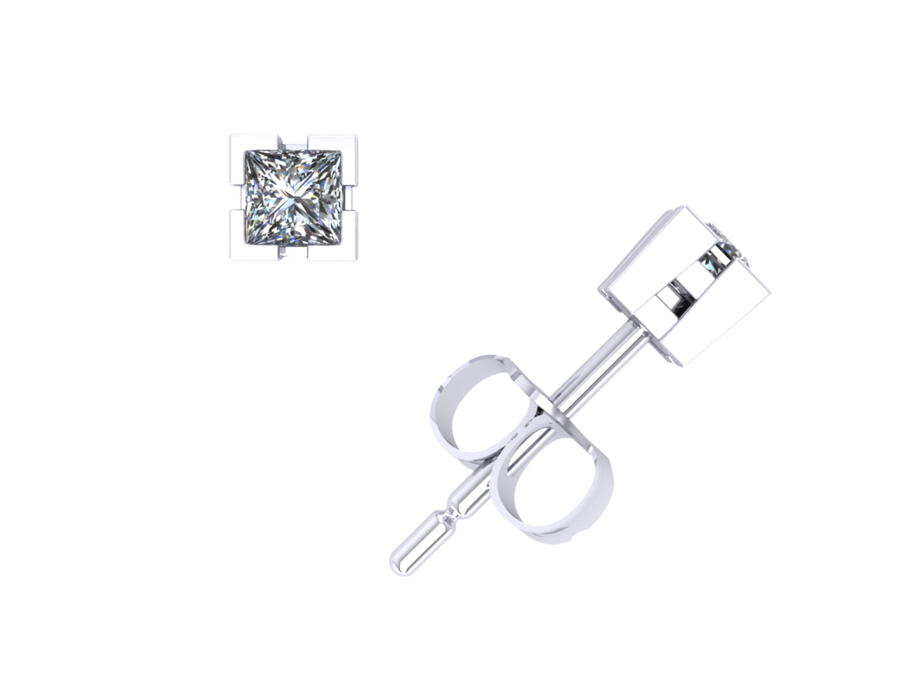 Jewel We Sell Genuine 0.2Ct Princess Cut Diamond Stud Earrings 14k White or Yellow Gold V-Prong H SI2