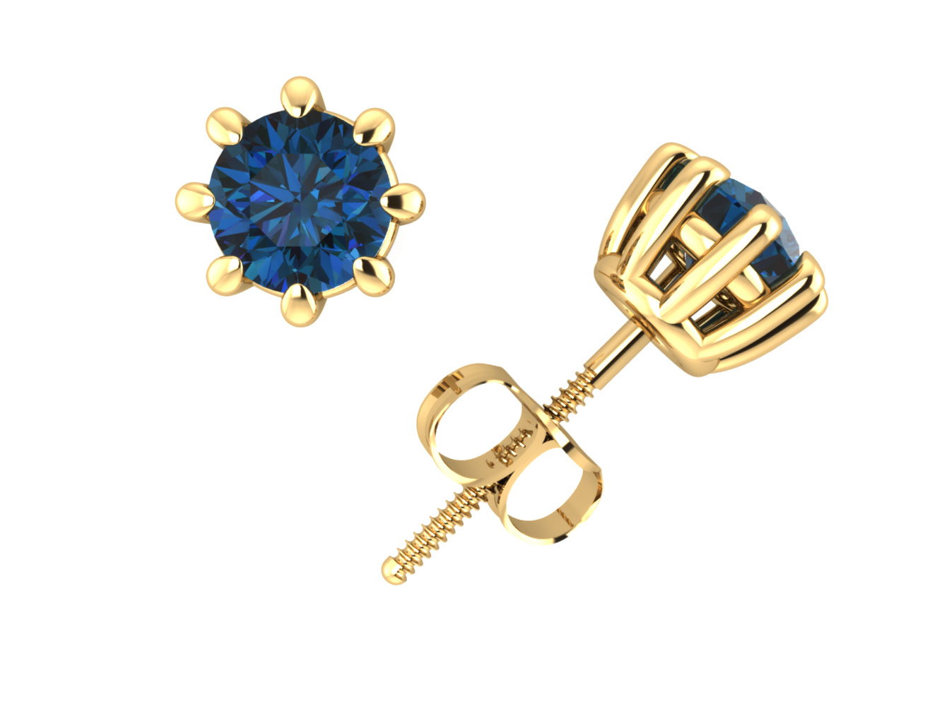 Jewel We Sell 3/4Carat Round Cut Blue Diamond Basket Stud Earrings 14k White or Yellow Gold 8Prong I1