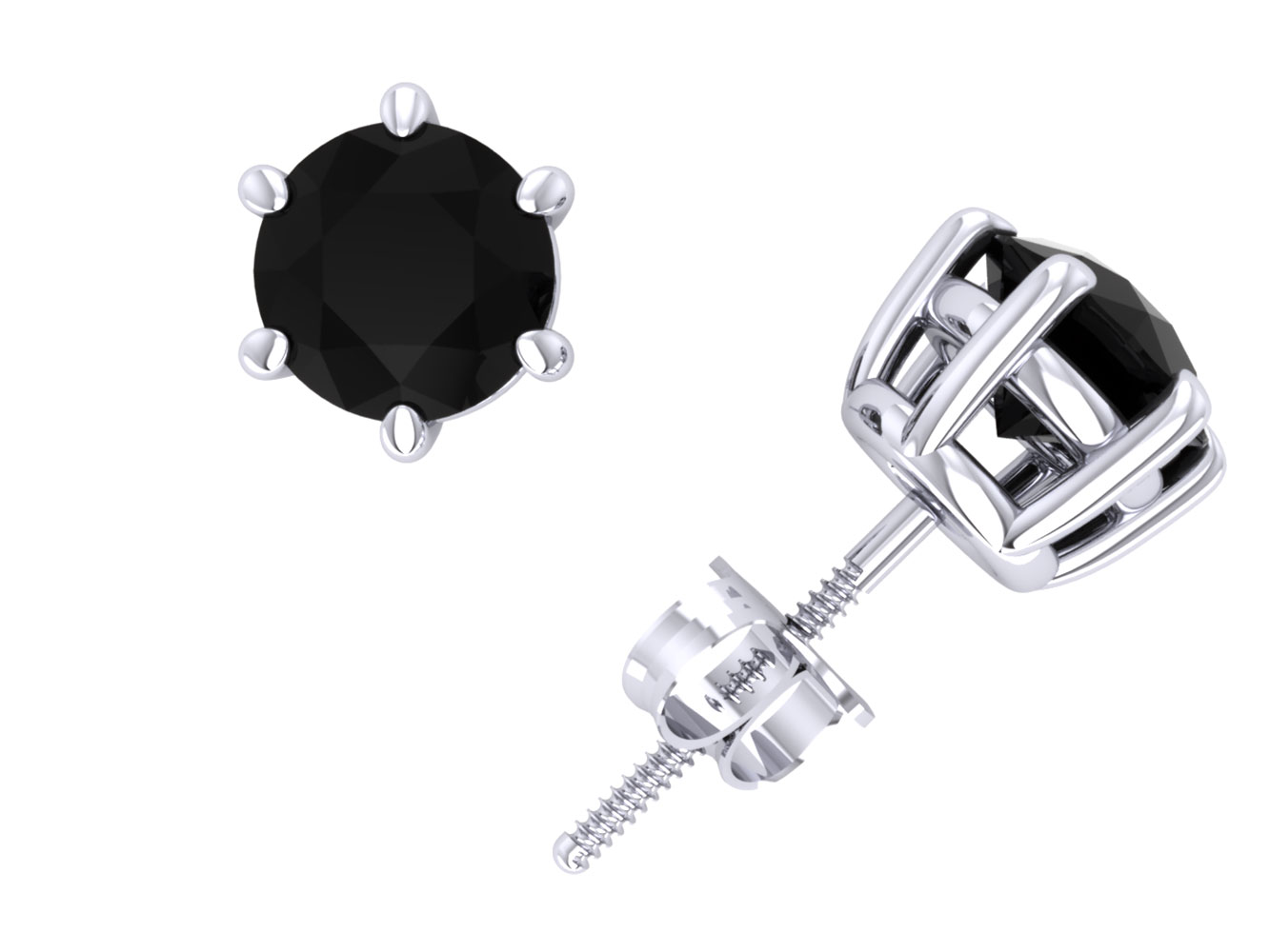 Jewel We Sell 1.50Ct Round Black Diamond Basket Stud Earrings 14k White or Yellow Gold Prong Setting AA Quality