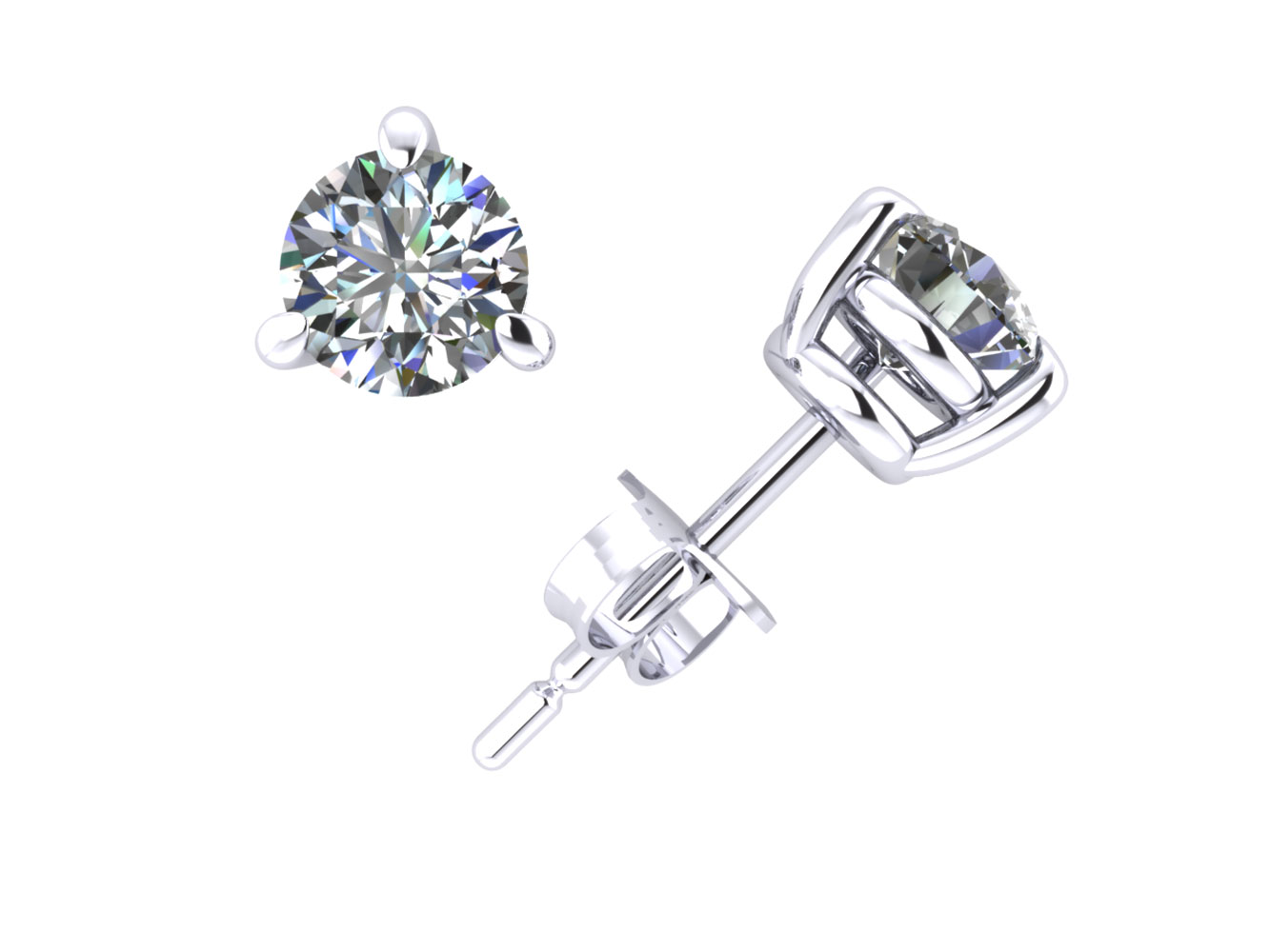 Jewel We Sell 0.40Ct Round Cut Diamond Basket Stud Earrings 10k White or Yellow Gold 3Prong Set Push Back K I2