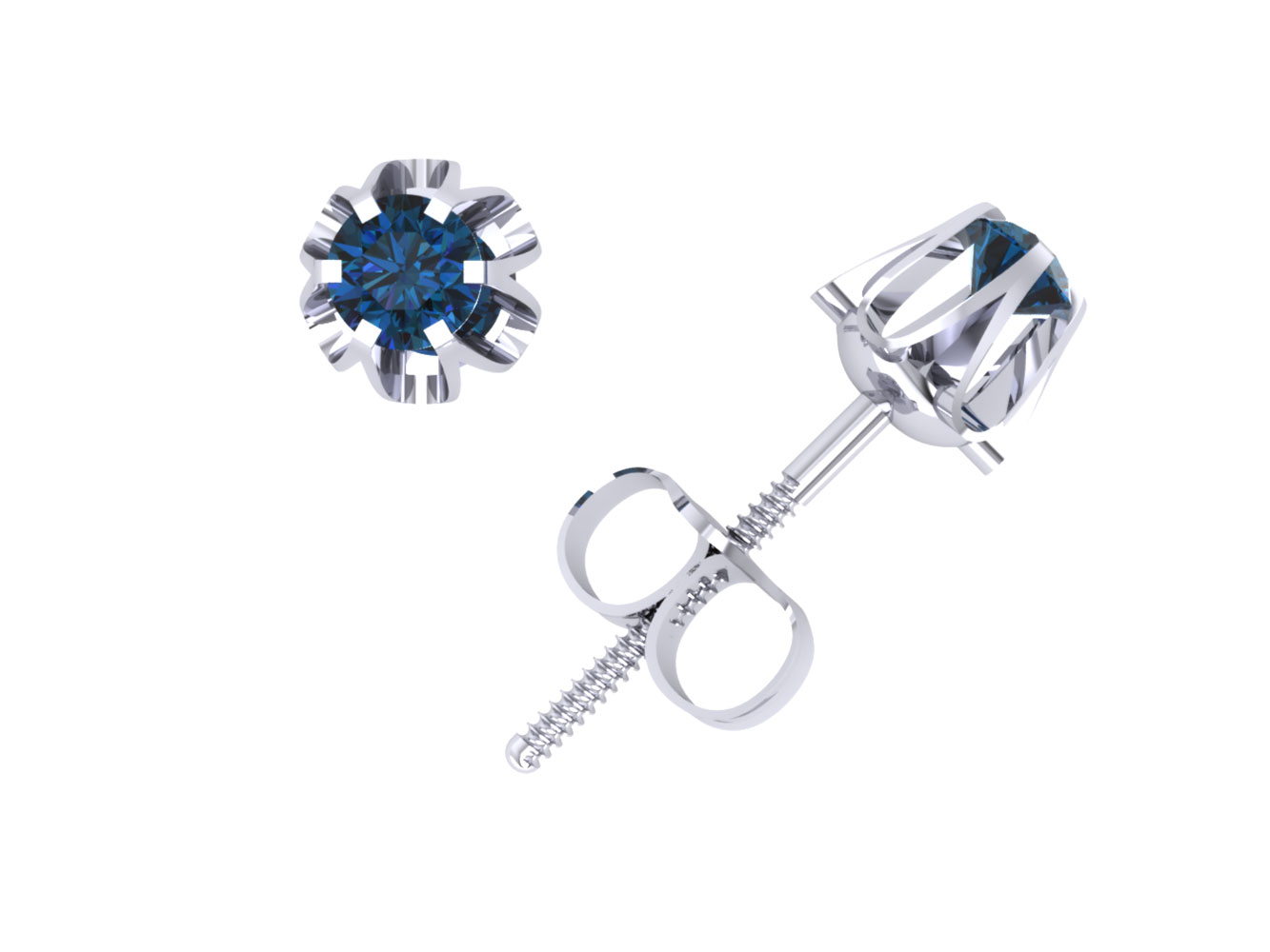 Jewel We Sell 0.20Ct Round Cut Blue Diamond Buttercup Stud Earrings 14k White or Yellow Gold 6Prong SI2