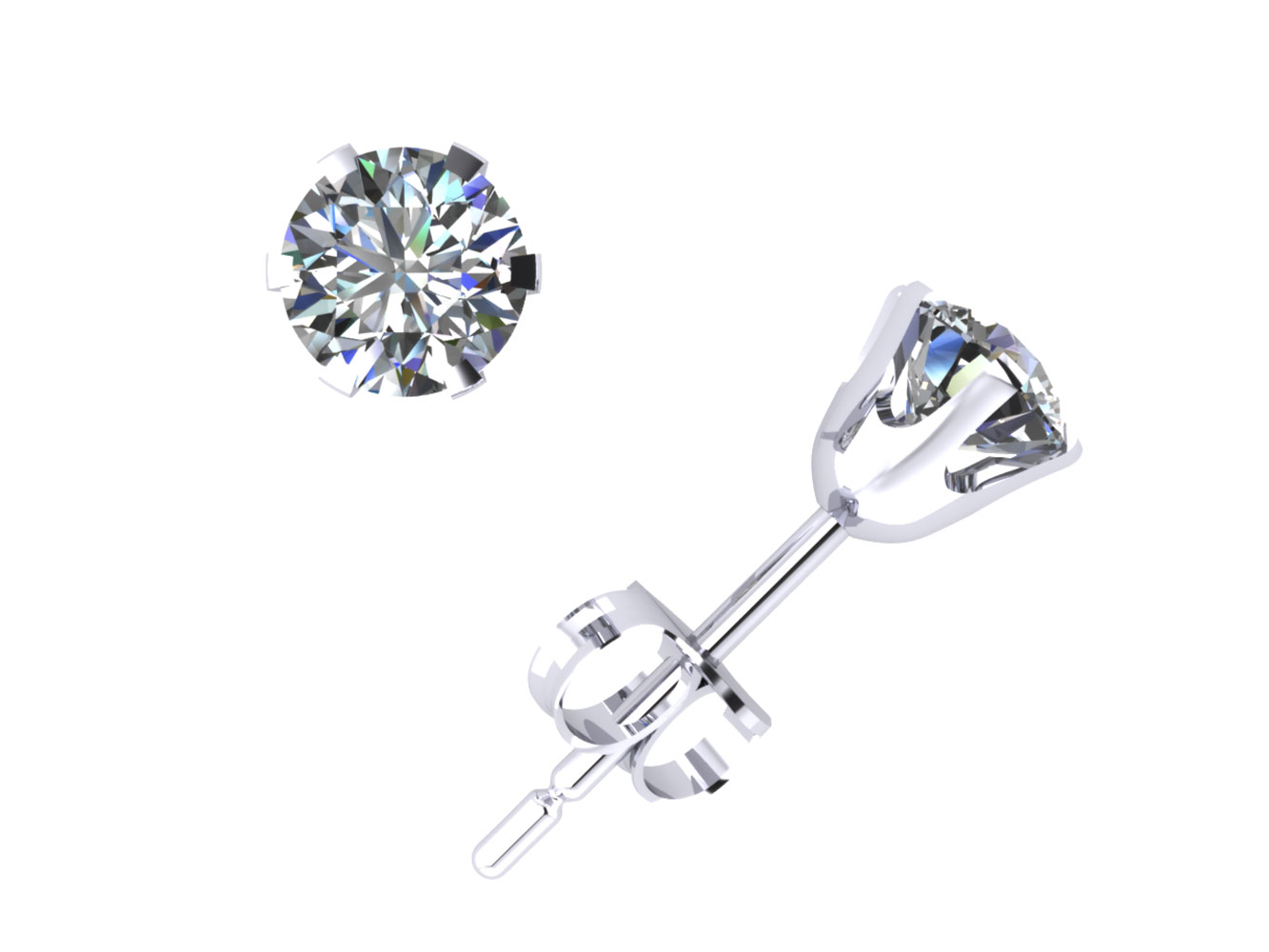Jewel We Sell Real 0.75Ct Round Cut Diamond Stud Earrings 18k White or Yellow Gold Prong Push Back H SI2