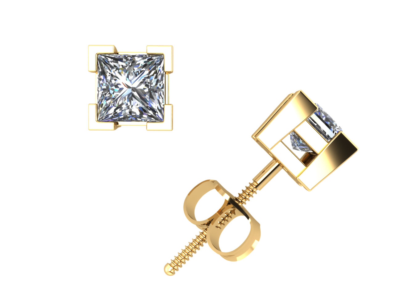 Jewel We Sell 2/5Ct Princess Cut Diamond Basket Stud Earrings 14k White or Yellow Gold V-Prong ScrewBack H SI2