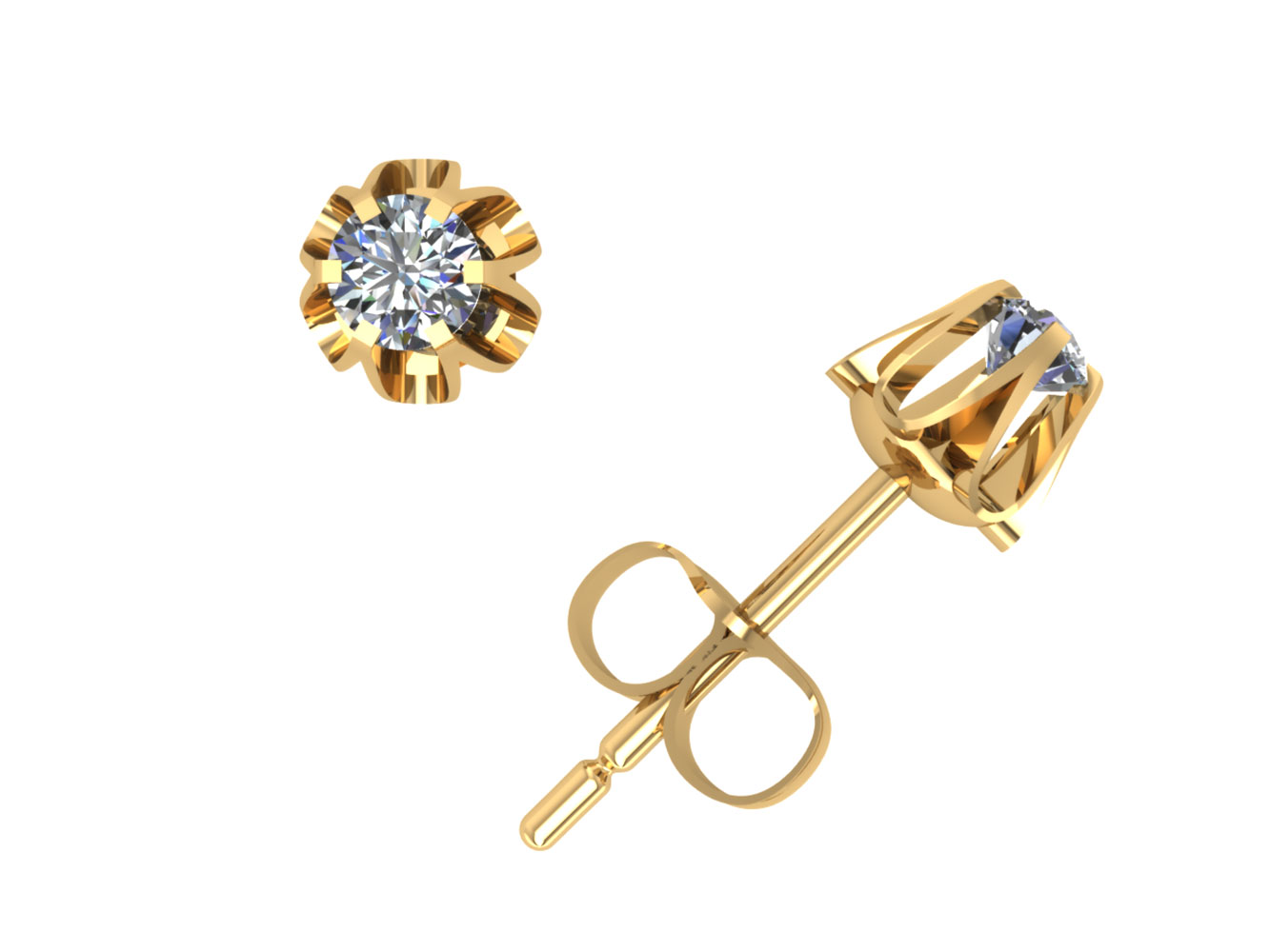 Jewel We Sell 0.10Ct Round Cut Diamond Buttercup Stud Earrings 14Karat White or Yellow Gold 6Prong H SI2