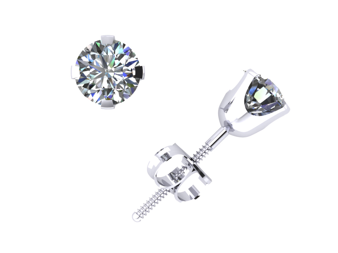 Jewel We Sell 0.50Ct Round Cut Diamond Solitaire Stud Earrings 14k White or Yellow Gold 4Prong ScrewBack H SI2