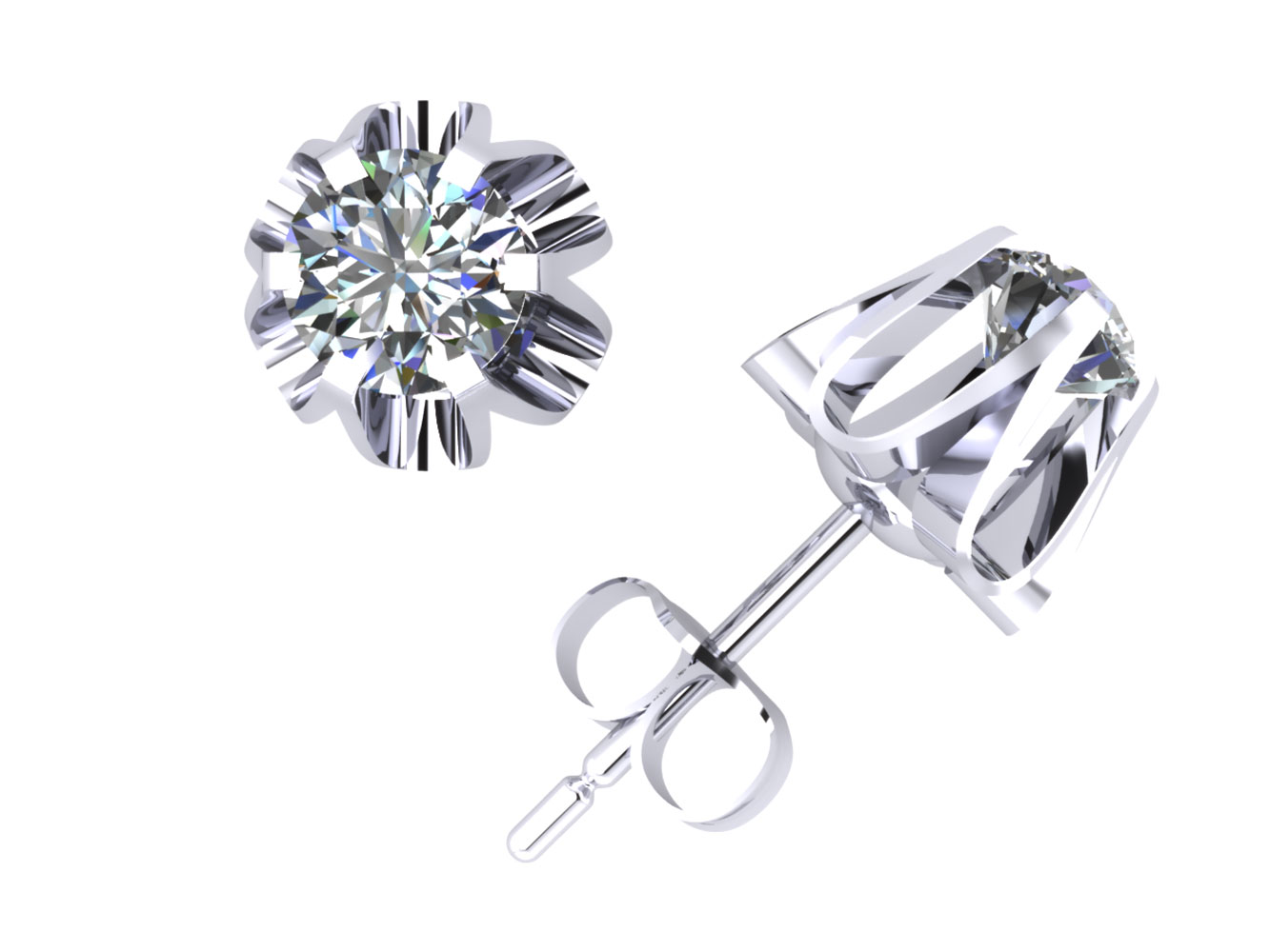 Jewel We Sell 0.4Carat Round Cut Diamond Buttercup Stud Earrings 14Kt White or Yellow Gold 6Prong GH I1