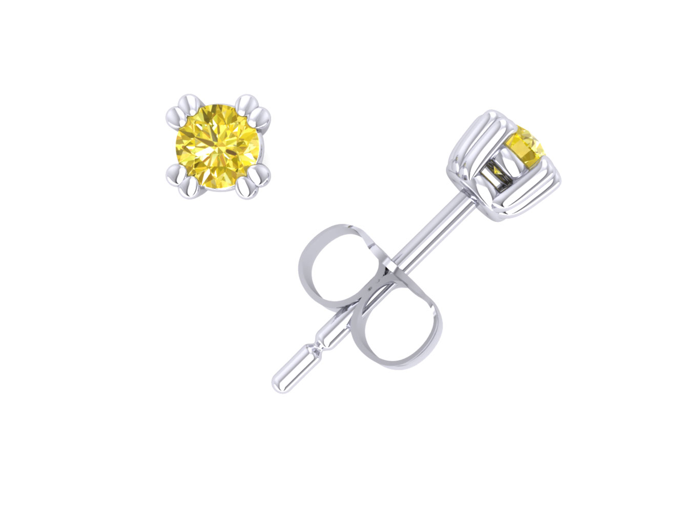 Jewel We Sell 1/4Ct Round Cut Yellow Diamond Basket Stud Earrings 14k White or Yellow Gold Double Prong I2