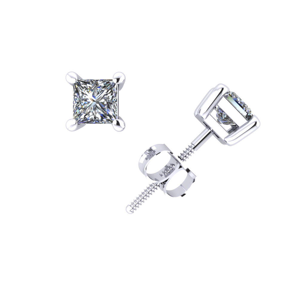 Jewel We Sell 0.75Ct Princess Diamond Basket Stud Earrings 18k White or Yellow Gold Prong Setting G SI1
