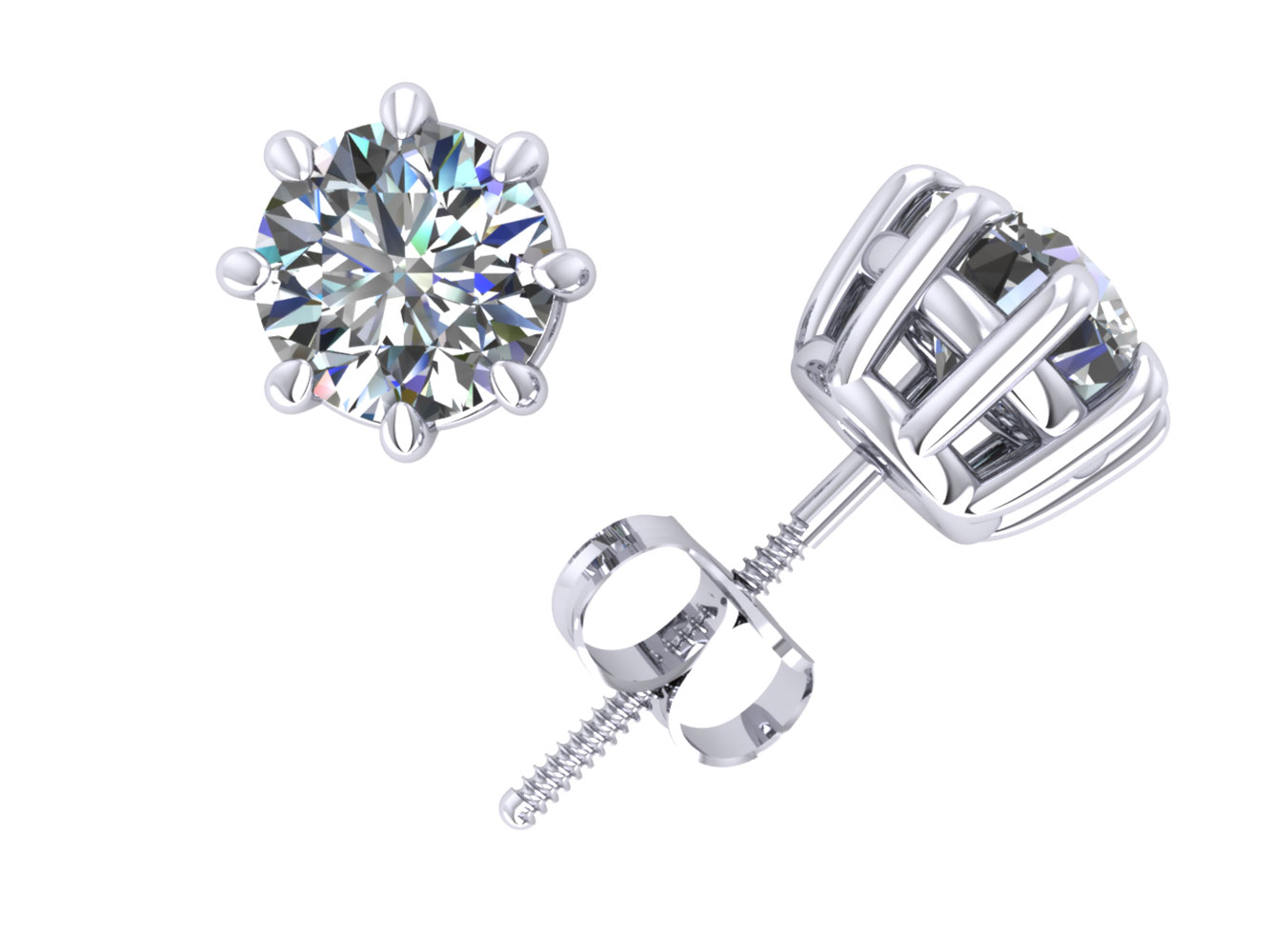 Jewel We Sell 1.50Ct Round Cut Diamond Basket Stud Earrings 14k White or Yellow Gold Prong Set ScrewBack H SI2