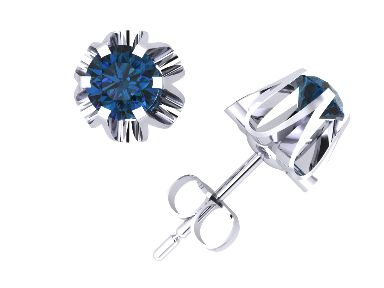 Jewel We Sell 0.75CT Round Cut Blue Diamond Buttercup Stud Earrings 14k White or Yellow Gold Prong I1