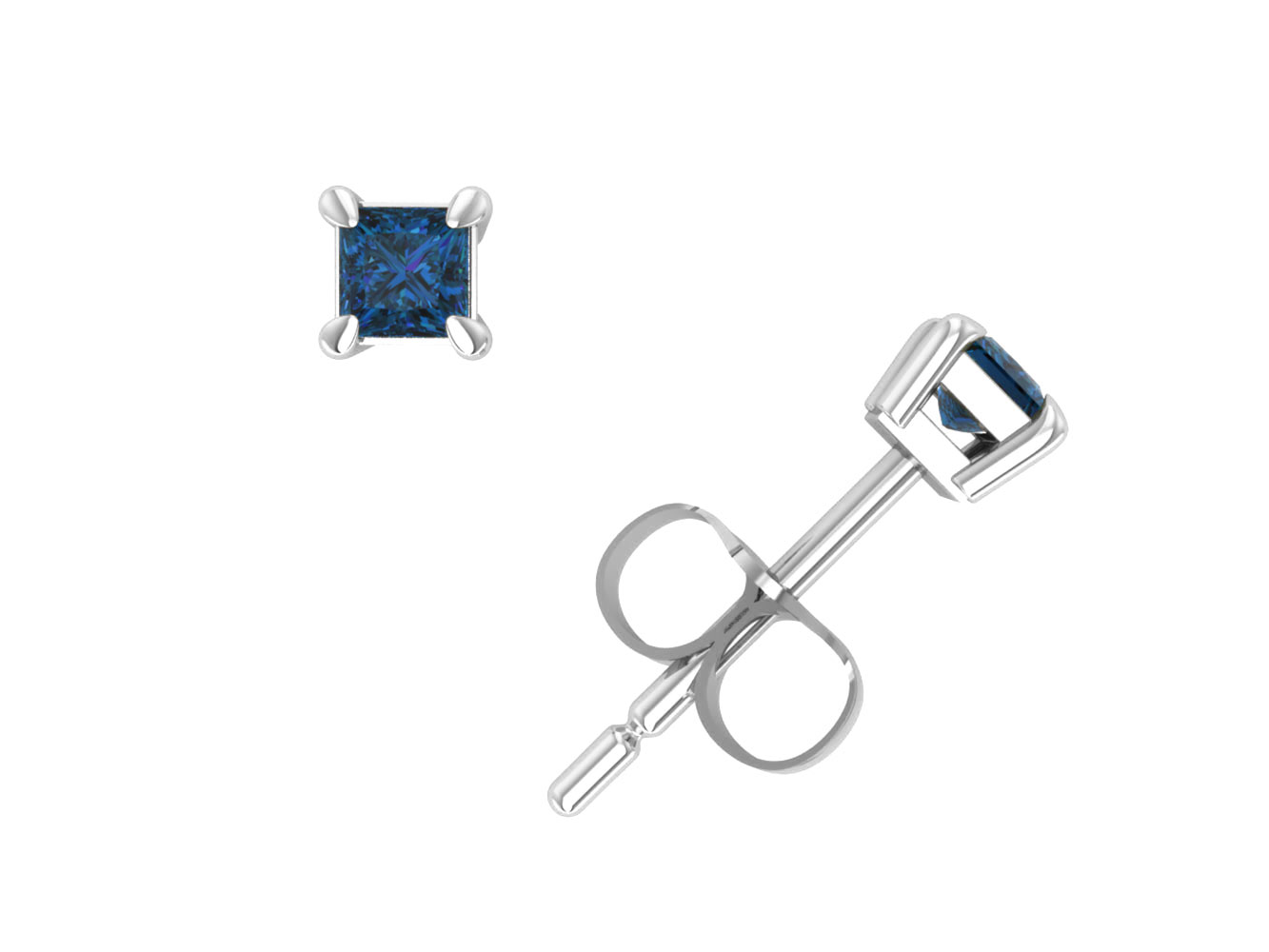 Jewel We Sell Natural 0 1ct Princess Blue Diamond Stud Earrings