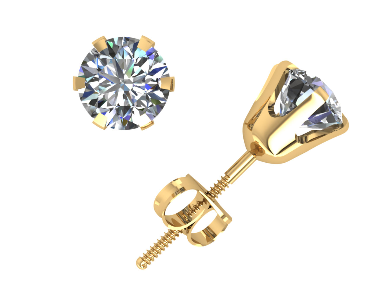 Jewel We Sell 1.50Ctw Round Cut Diamond Stud Earrings 14k White or Yellow Gold 6Prong ScrewBack H SI2