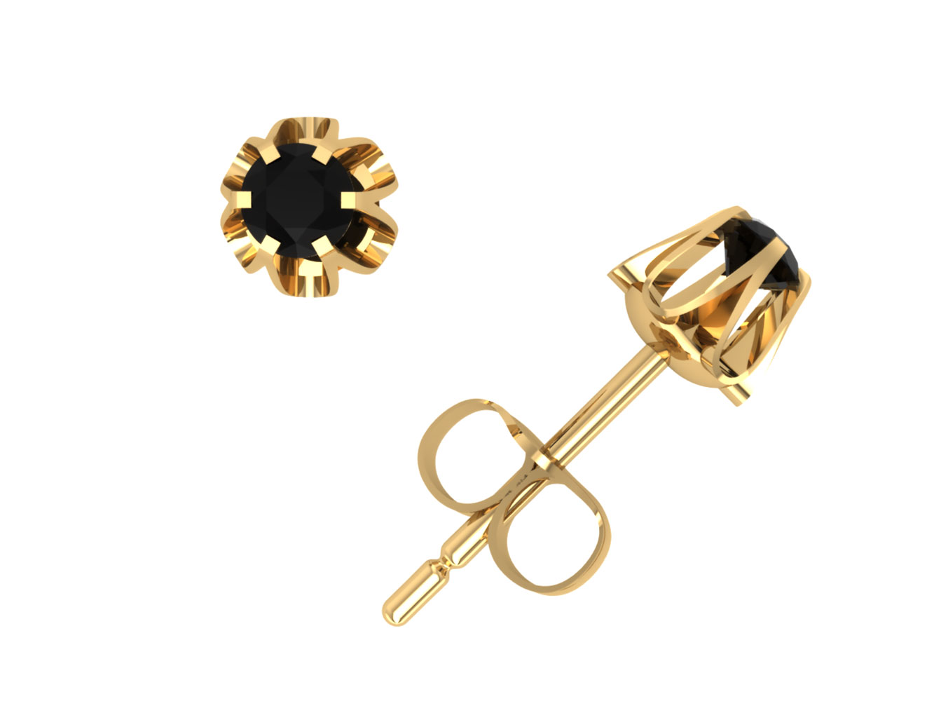 Jewel We Sell 1/10Ct Round Cut Black Diamond Buttercup Stud Earrings 14k White or Yellow Gold Prong Set I1