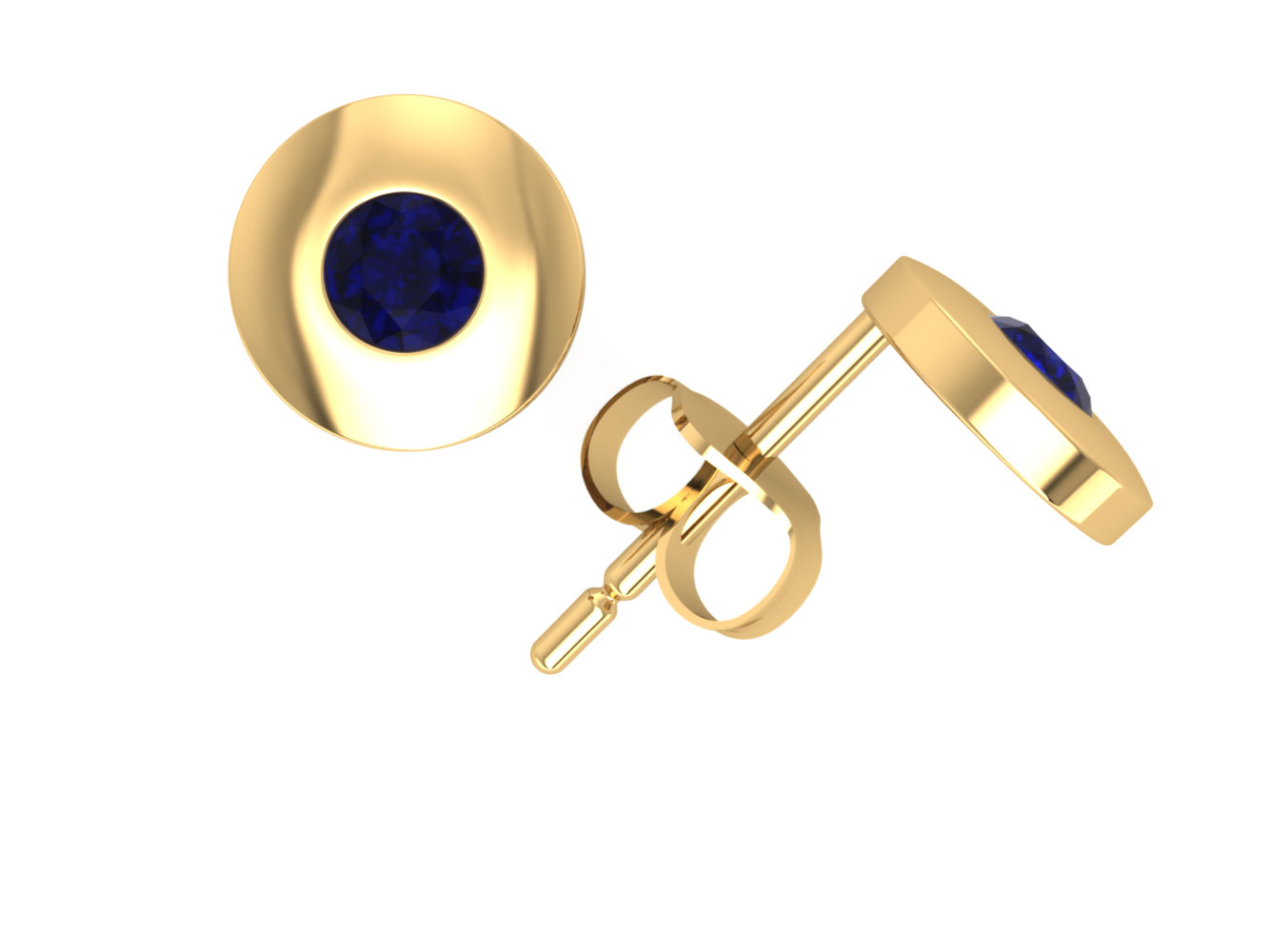 Jewel We Sell Natural 0.25Ct Round Cut Blue Sapphire Stud Earrings 18k White or Yellow Gold Bezel Set New AAA Quality