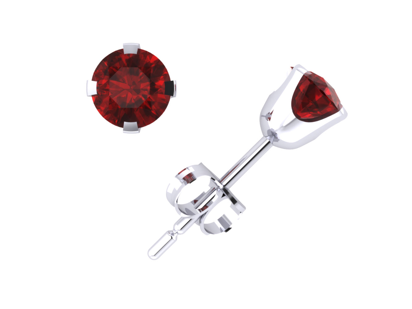 Jewel We Sell Natural 0.75Ct Round Cut Ruby Solitaire Stud Earrings 18k White or Yellow Gold Prong AAAA