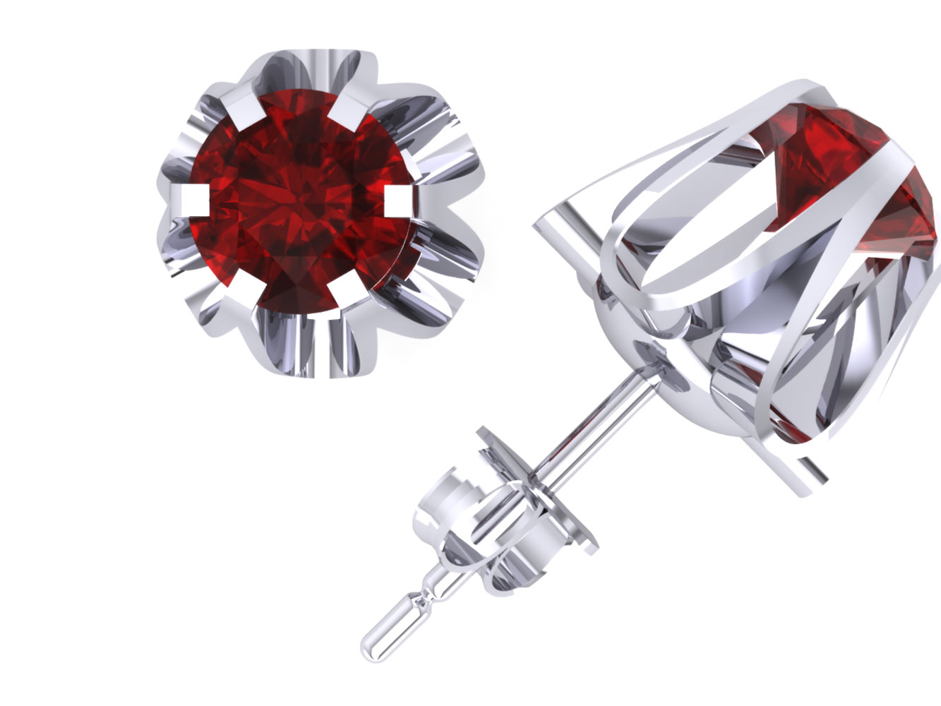 Jewel We Sell 1.00Ct Round Cut Ruby Buttercup Stud Earrings 14k White or Yellow Gold 6Prong Setting AAA Quality