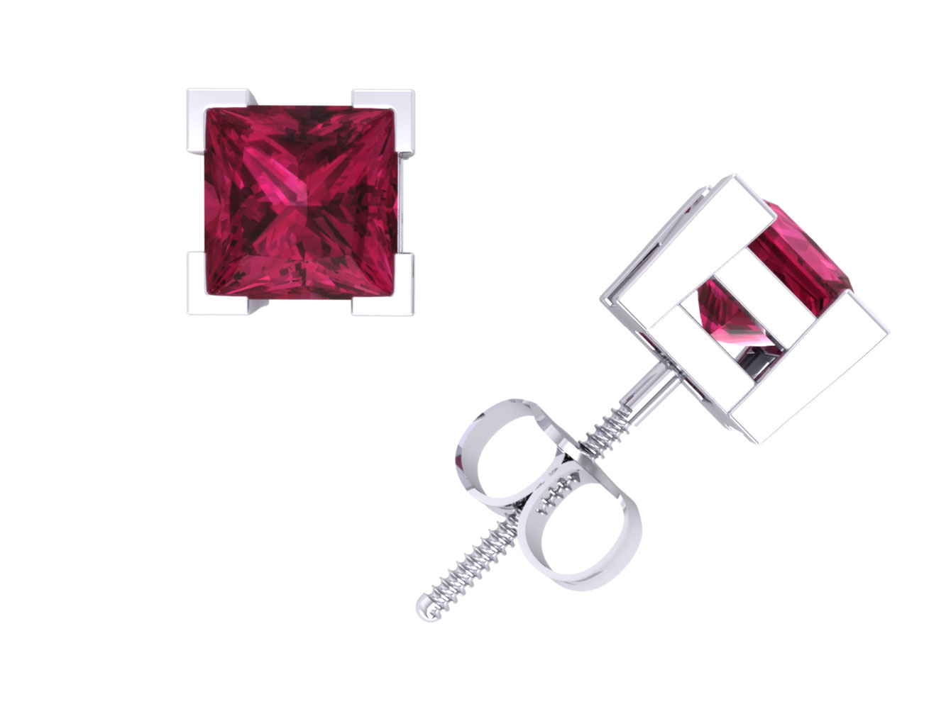 Jewel We Sell 1Ct Princess Cut Pink Sapphire Basket Stud Earrings 14k White or Yellow Gold V-Prong AA Quality