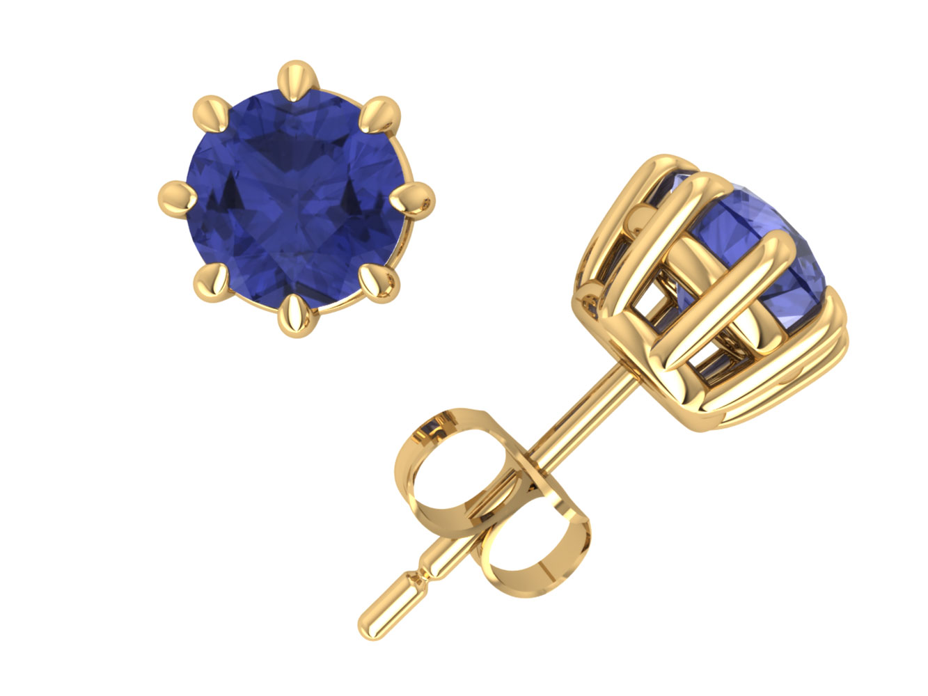 Jewel We Sell Natural 1Ct Round Cut Tanzanite Basket Stud Earrings 14k White or Yellow Gold Prong Push Back AA Quality