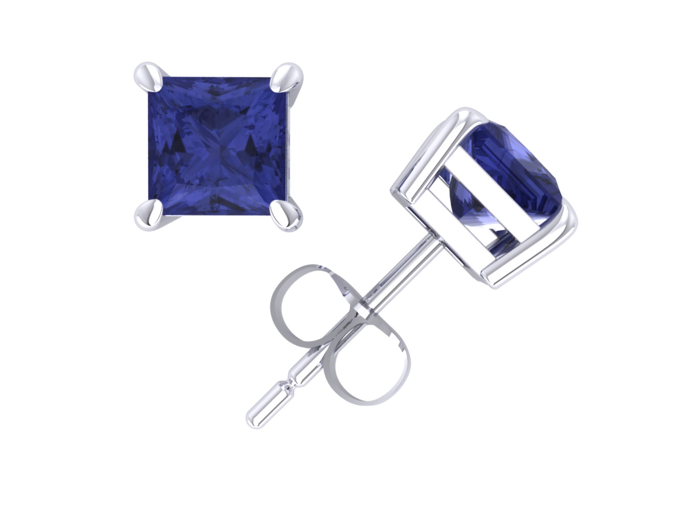 Jewel We Sell 2.00Carat Princess Tanzanite Solitaire Stud Earrings 14k White or Yellow Gold Prong AAA Quality