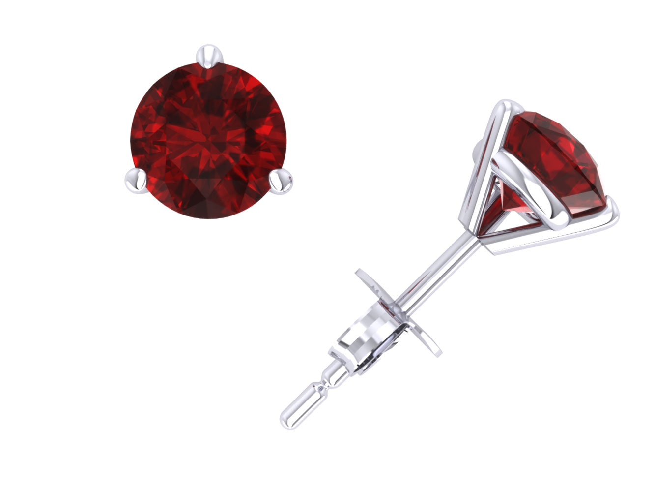 Jewel We Sell Genuine 1.0Ct Round Cut Ruby Martini Stud Earrings 14k White or Yellow Gold Prong Push Back AAA Quality