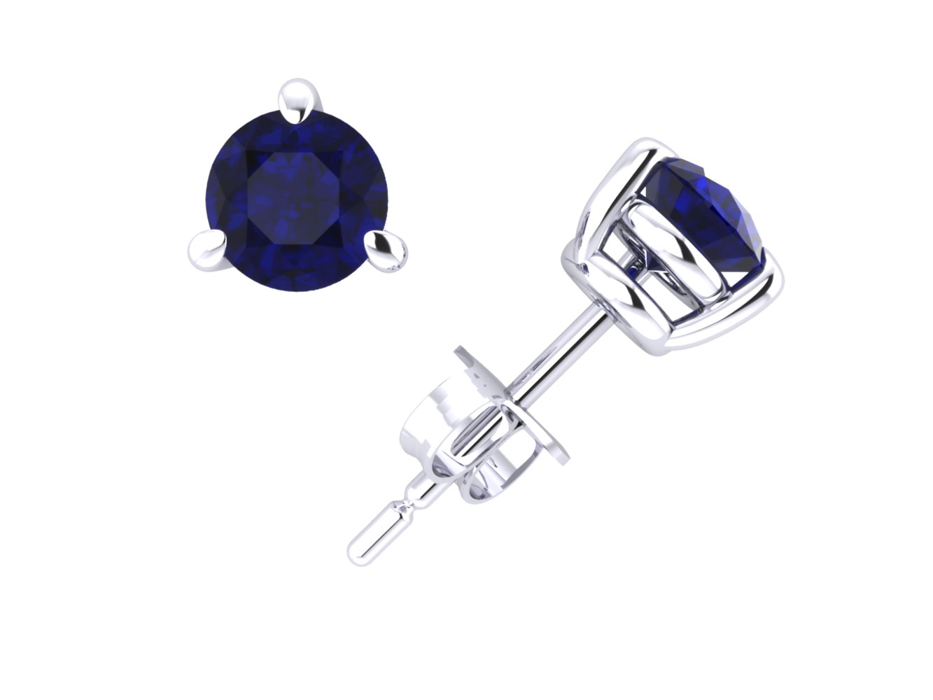 Jewel We Sell 2Carat Round Cut Blue Sapphire Basket Stud Earrings 14k White or Yellow Gold 3Prong AAA Quality