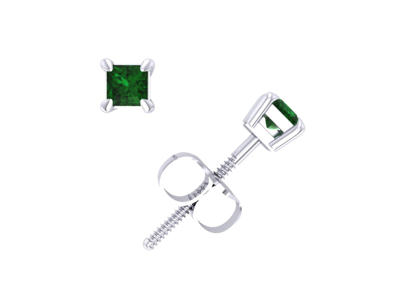 Jewel We Sell Genuine 1/3Ct Princess Emerald Basket Stud Earrings 14k White or Yellow Gold Prong AAA Quality