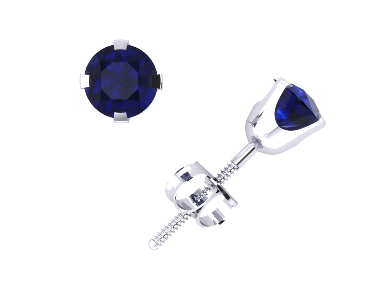 Jewel We Sell 0.40Ct Round Cut Blue Sapphire Stud Earrings 14k White or Yellow Gold 4Prong Setting AAA Quality