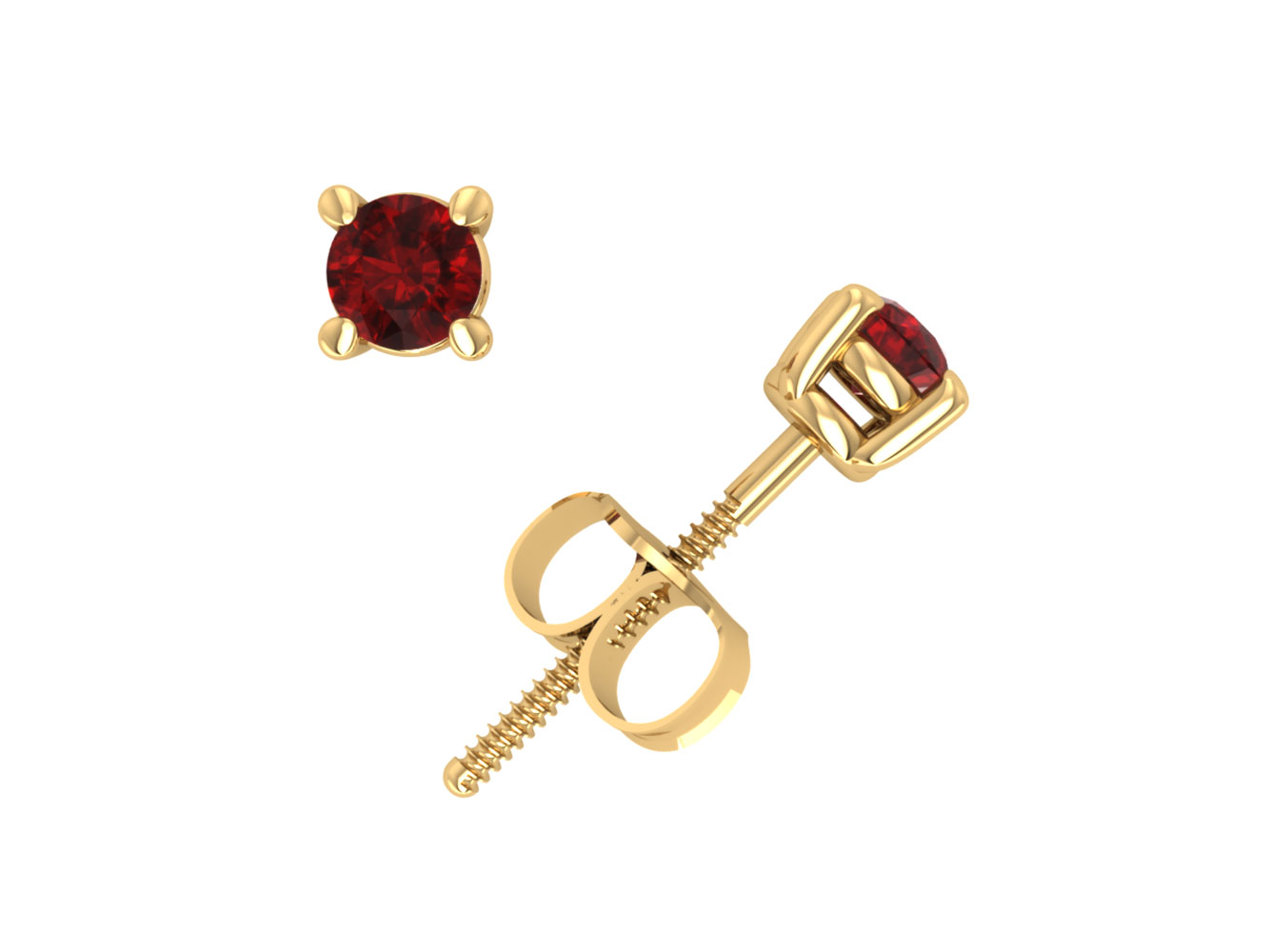 Jewel We Sell Genuine 0.33Carat Round Cut Ruby Basket Stud Earrings 14k White or Yellow Gold ScrewBack Commercial Quality