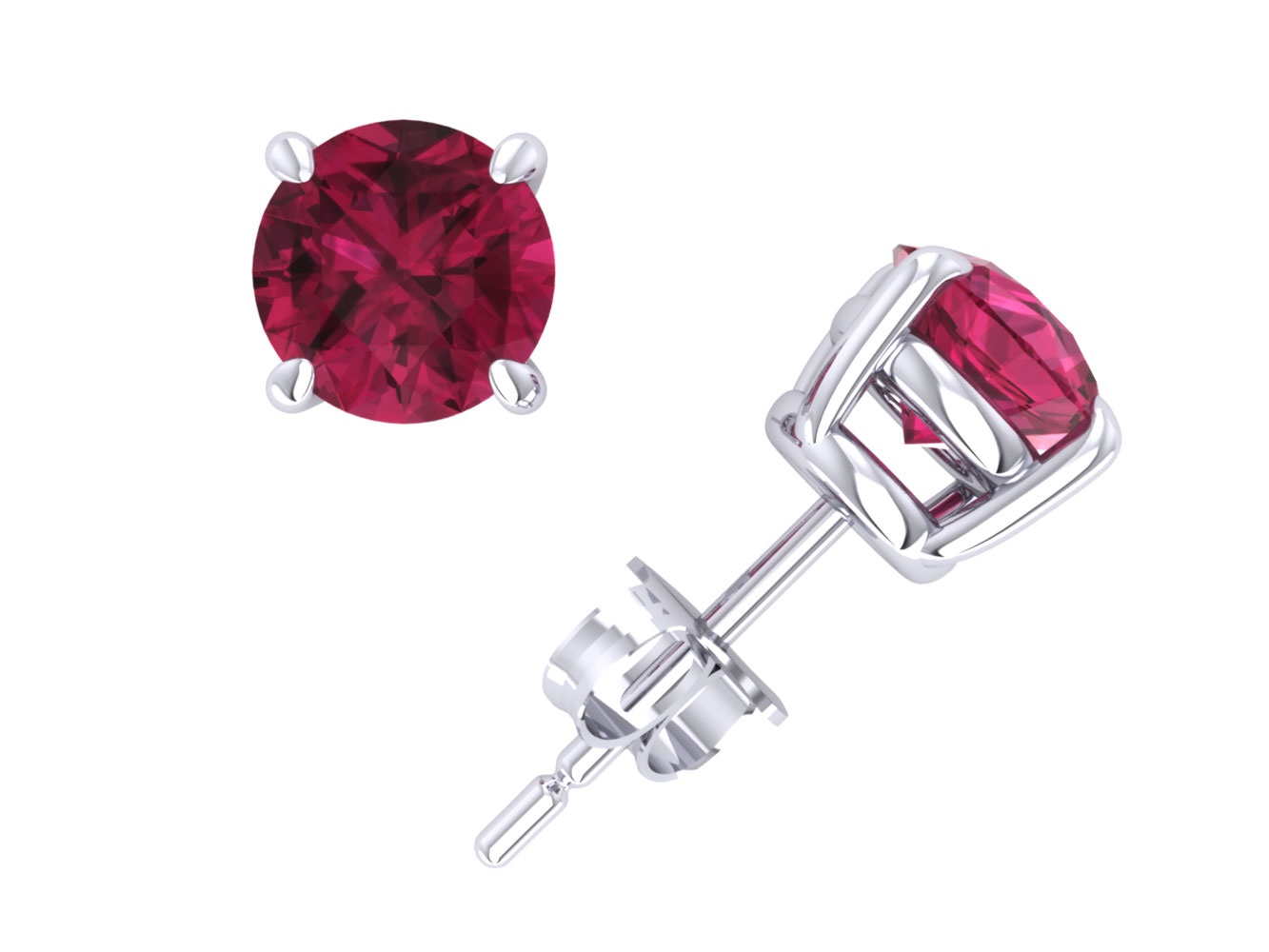 Jewel We Sell 2Ct Round Cut Pink Sapphire Basket Solitaire Stud Earrings 14k White or Yellow Gold Prong Commercial Quality