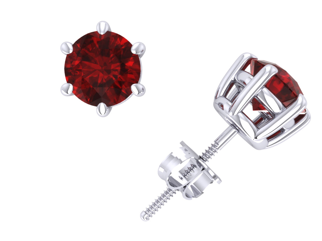 Jewel We Sell Genuine 1.00Carat Round Cut Ruby Basket Stud Earrings 14k White or Yellow Gold Prong AAA Quality