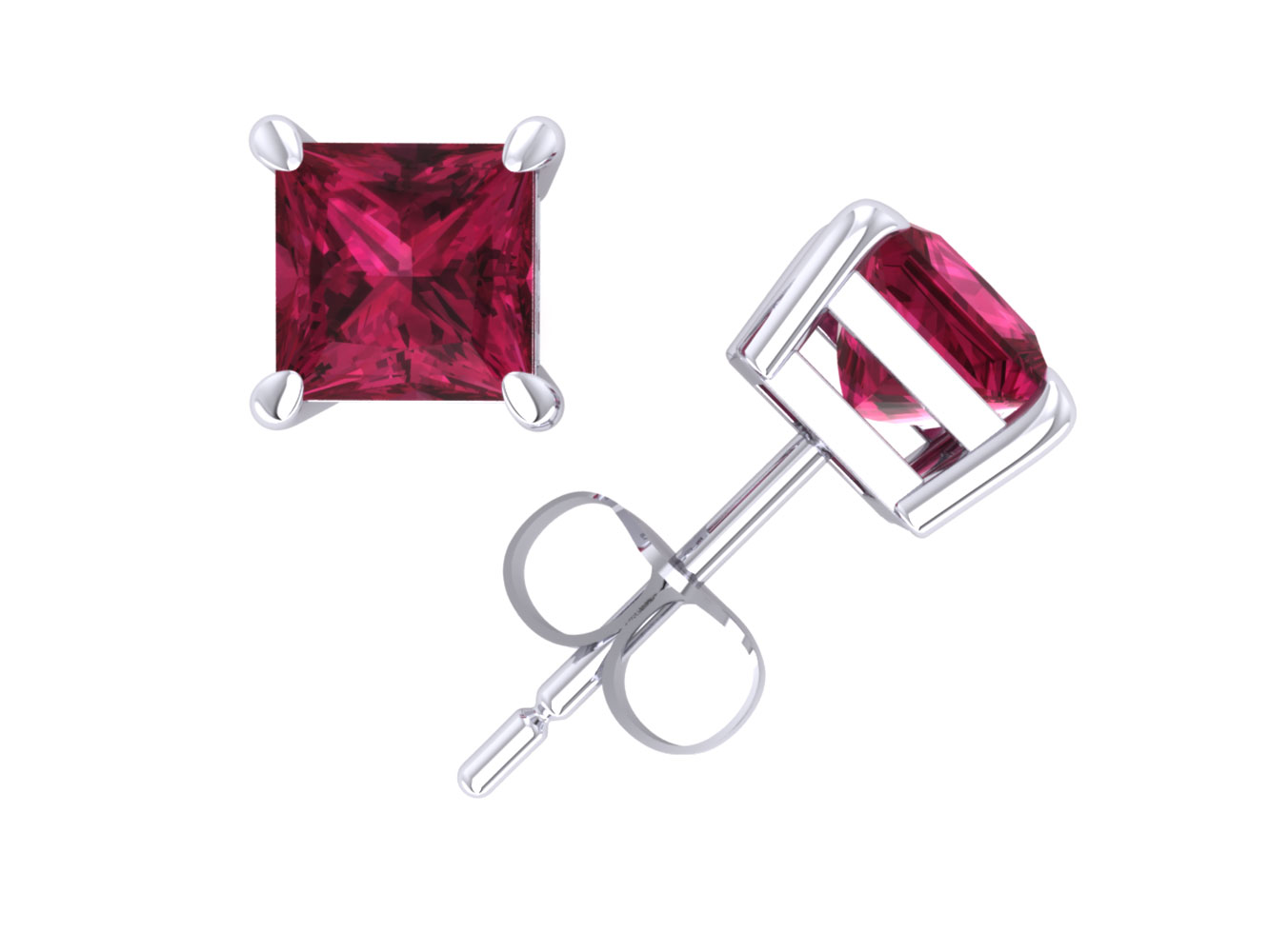 Jewel We Sell 2.0Ct Princess Pink Sapphire Stud Earrings 18k White or Yellow Gold Prong Push Back AAA Quality