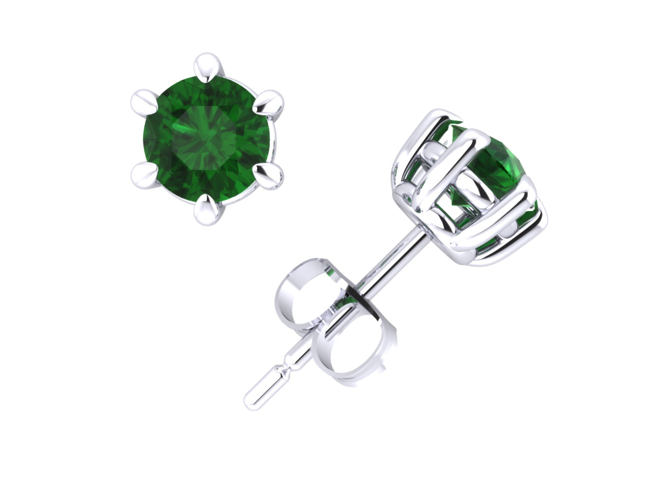 Jewel We Sell Genuine 3/4Ct Round Cut Emerald Basket Stud Earrings 14k White or Yellow Gold 6Prong AA Quality