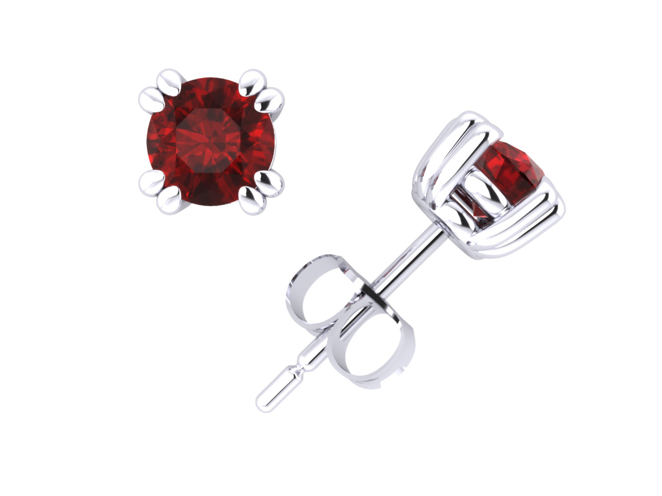Jewel We Sell 2/5Ct Round Ruby Basket Solitaire Stud Earrings 14Kt White or Yellow Gold Double Prong AA Quality
