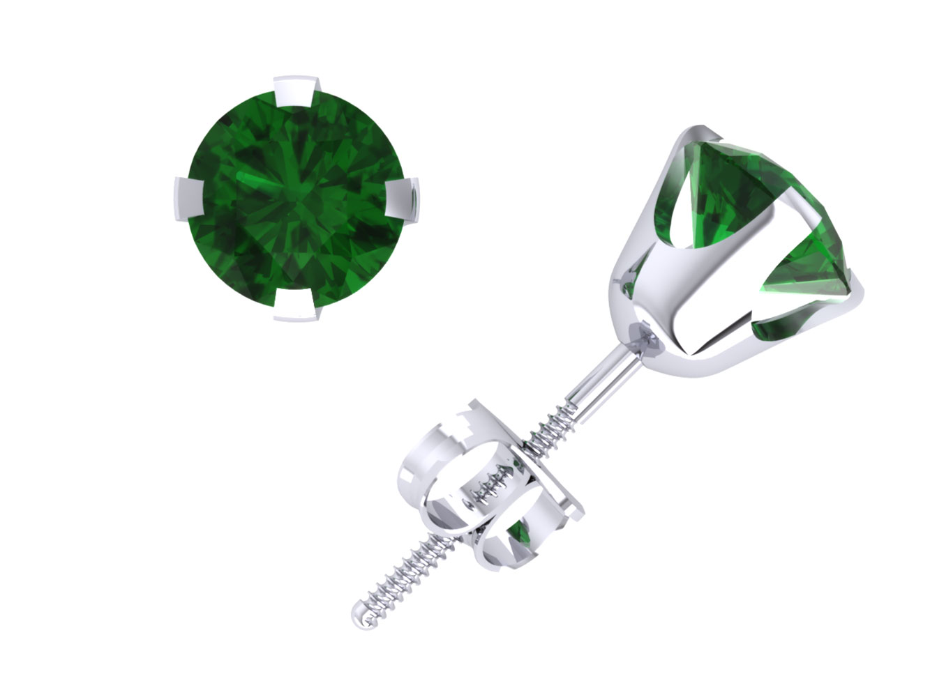 Jewel We Sell 1.25Ct Round Cut Emerald Stud Earrings Solid 14k White or Yellow Gold 4Prong ScrewBack AA Quality