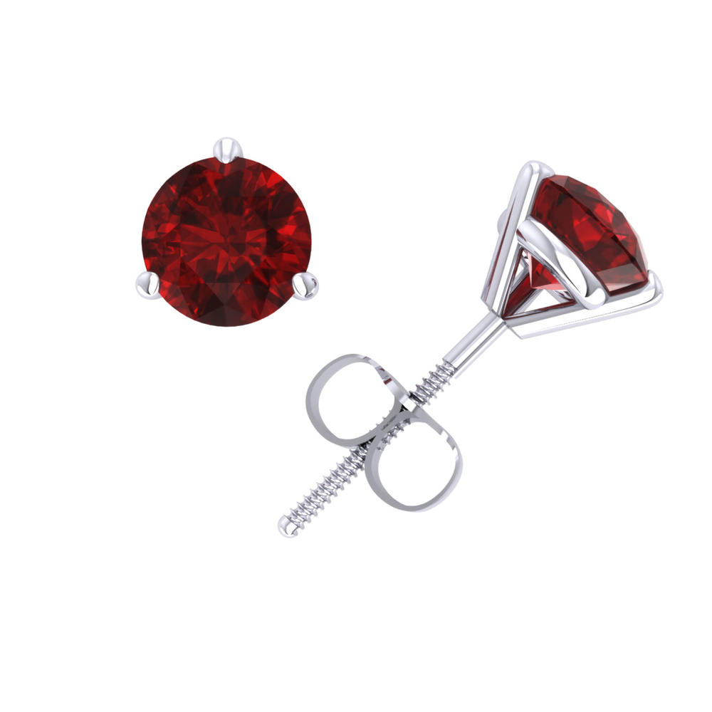 Jewel We Sell Genuine 1.00Ct Round Ruby Martini Stud Earrings 14k White or Yellow Gold Prong ScrewBack Commercial Quality