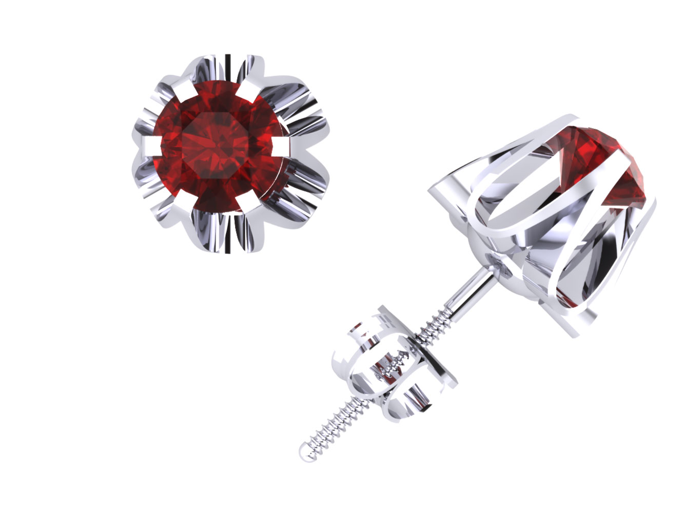 Jewel We Sell 0.50Ct Round Ruby Buttercup Solitaire Stud Earrings 14k White or Yellow Gold 6Prong AAA Quality